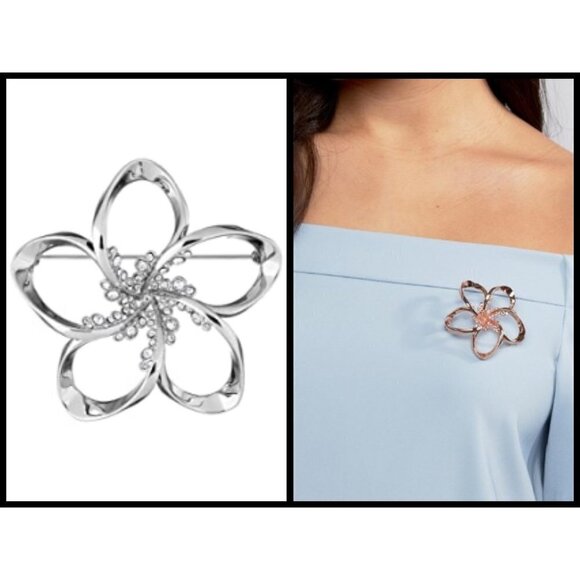 💕TED BAKER💕 *FLAWED/DEFECTIVE* Belvas Silver Crystal Blossom Brooch - Picture 1 of 8